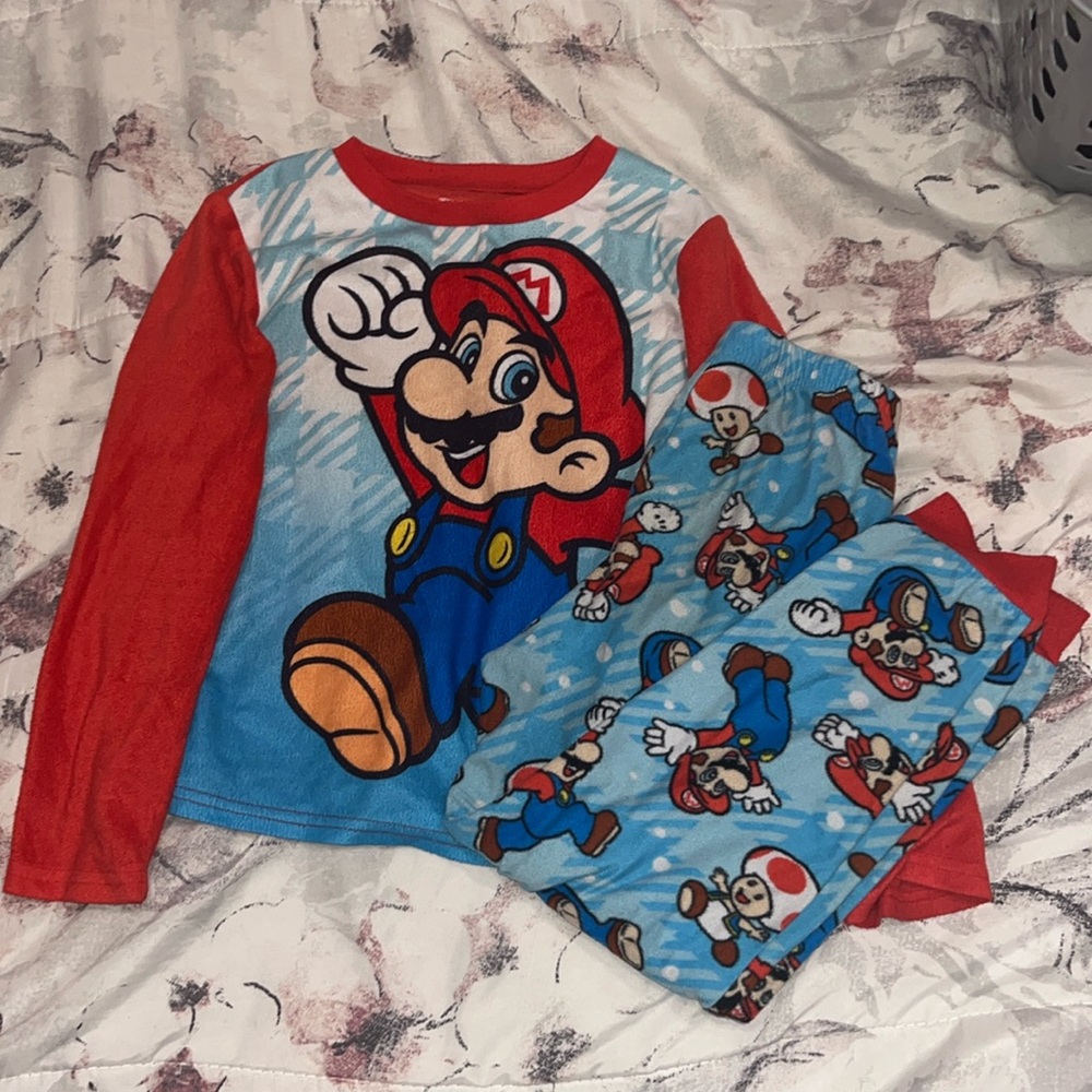 like new super mario long sleeve fleece top and bottom pj pajama set boys